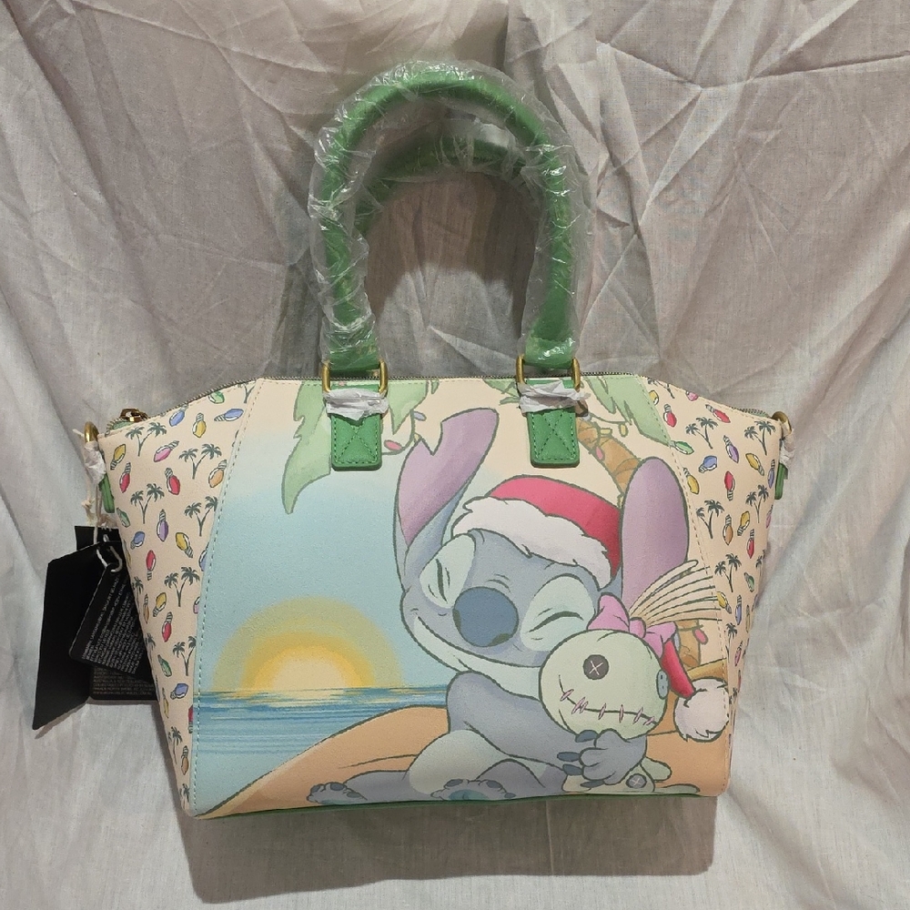 Loungefly Stitch Holiday Satchel in Cream and Green